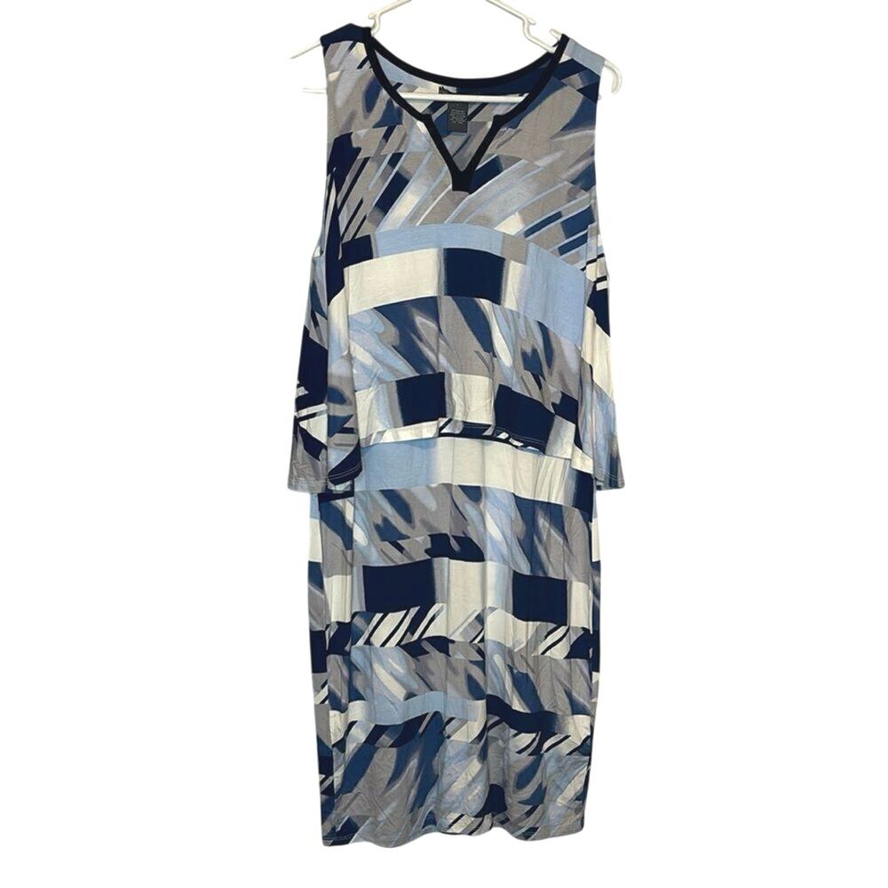 Chelsea & Theodore Blue Abstract Overlay Dress Size Large Layered Sheath